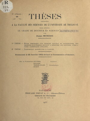 cover image of Étude théorique d'un principe nouveau de construction des machines électriques servant à résoudre les systèmes d'équations algébriques linéaires